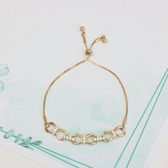 Elegant Rose Gold Infinity Bracelet in Cubic Zirconia, Adjustable Size, XPAB0606 - Picture 4 of 11